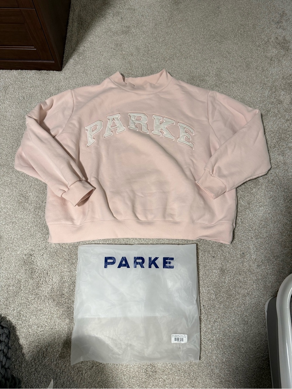 PARKE Fleece Varsity Mockneck Rose and White size XXL
